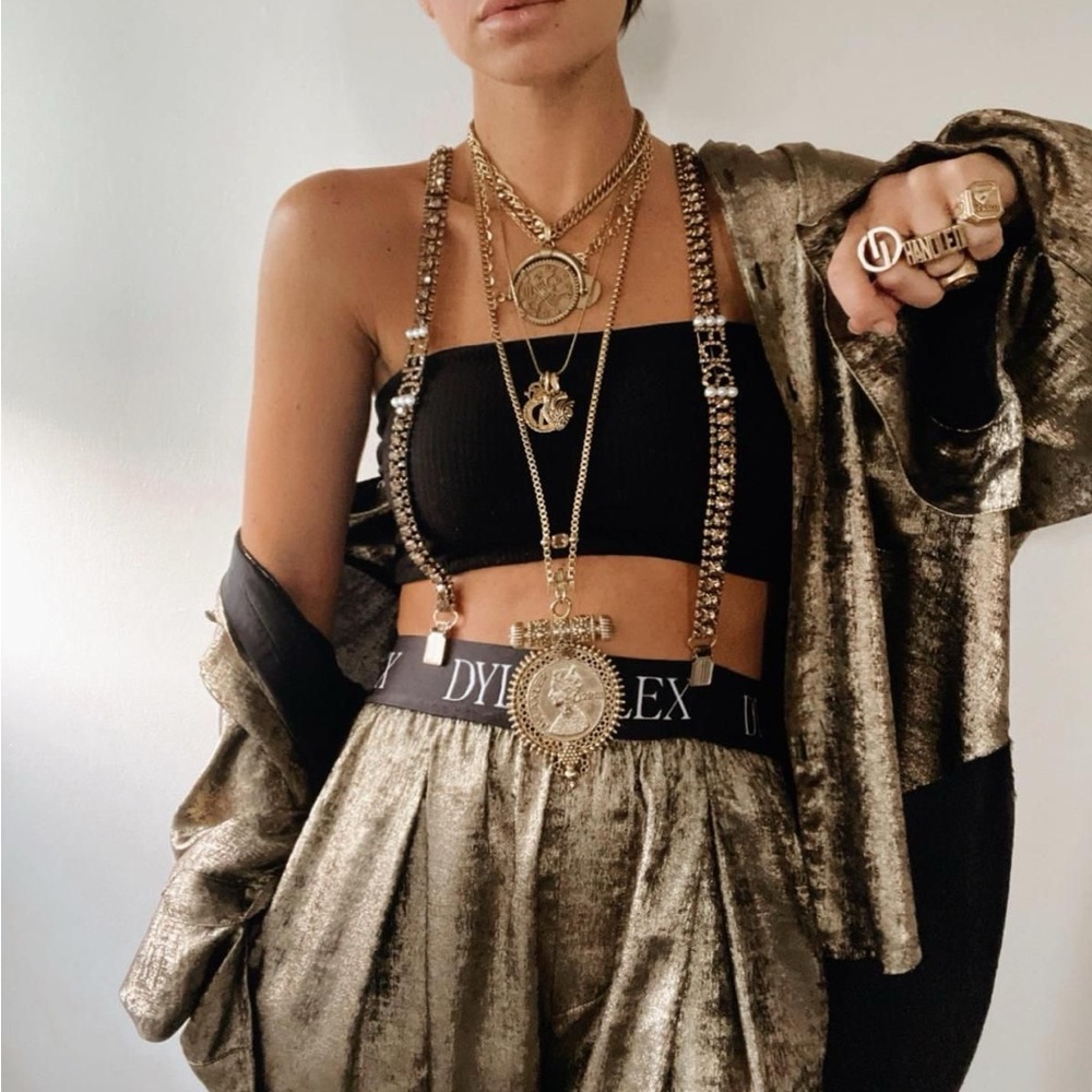 Dylan Lex Black and Gold Metallic Pants NWT